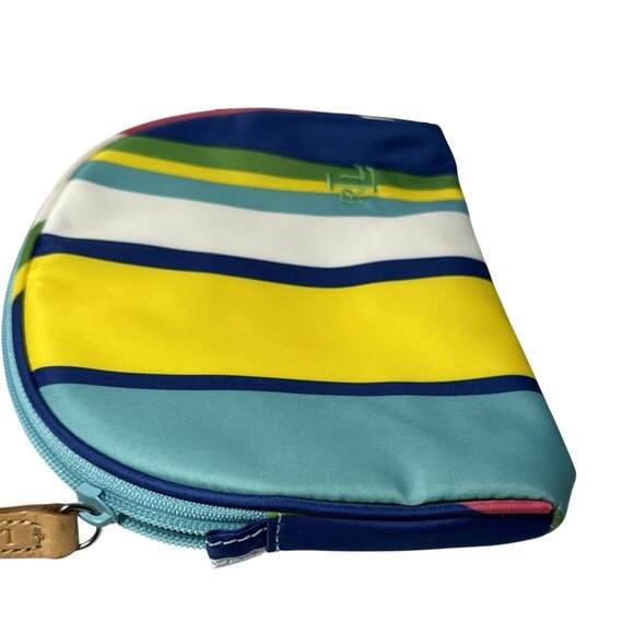 Lauren Ralph Lauren Striped Cosmetic Pouch W/Zipper Closure & Leather Pull - Picture 4 of 9